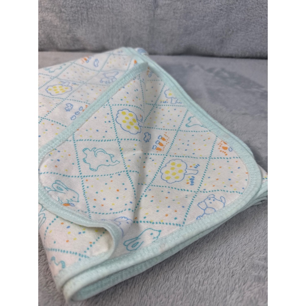 Vintage Carters Blue Trim Receiving Blanket Cotton Animal Print Made in USA